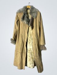 Tan Suede Coat with Fur Collar and Cuffs