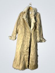 Beige faux fur trim long coat