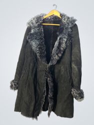 Black Suede Coat with Fur Trim