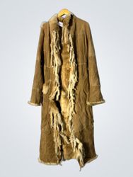 Brown Suede Fur Trimmed Long Coat