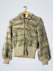Faux Fur Bomber Jacket with Ribbed Cuffs