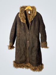 Brown Suede Fur Trimmed Coat