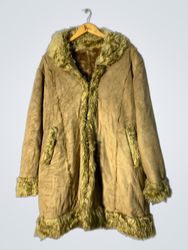 INSMART Women's Faux Fur Trimmed Suede Coat