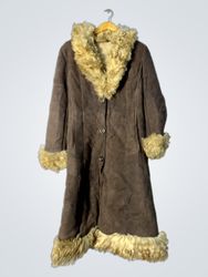 Brown Suede Coat with Fur Trim