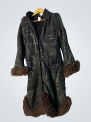 Black Patchwork Coat with Fur Trim