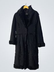 MISS SIXTY Black Faux Fur Trimmed Long Coat