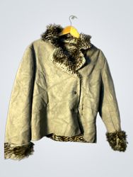 Faux Suede Fur Trim Jacket
