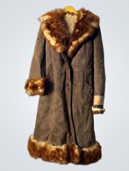 Brown Suede Fur Trimmed Coat