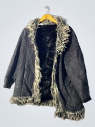Black faux fur trimmed coat