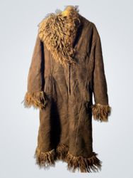 Brown Suede Coat with Fur Trim