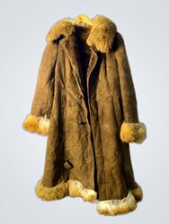 Brown Suede Coat with Fur Trim