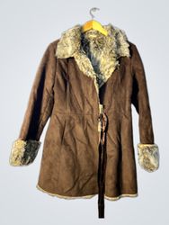 Brown faux fur trimmed coat