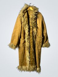 Brown Faux Fur Trimmed Long Coat