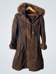 Brown Suede Coat with Fur Trim
