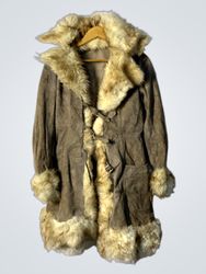 Brown Suede Fur Trimmed Coat