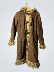 Brown Faux Fur Lined Hooded Coat