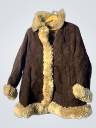 Brown Suede and Fur Trimmed Coat