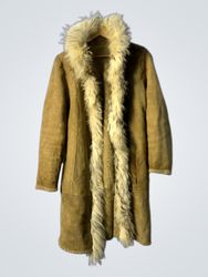 Brown Suede Coat with Fur Trim