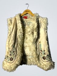 Parisia Women's Embroidered Faux Fur Vest