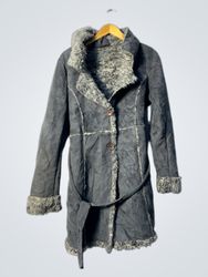 Grey Faux Fur Lined Coat with Belt