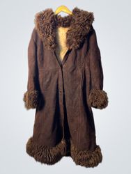 Brown Suede and Fur Trimmed Coat