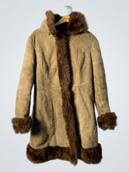 Brown Suede Coat with Fur Trim