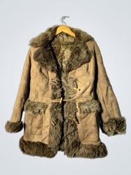 Brown Suede Fur Trimmed Coat