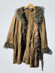 Brown Faux Fur Trimmed Coat