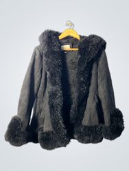 Black Faux Fur Trimmed Hooded Jacket