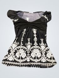 ORSAY Black White Patterned Cap Sleeve Top