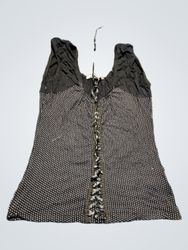 Black polka dot tank top with lace-up front