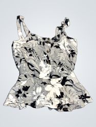 Black and White Floral Print Peplum Top