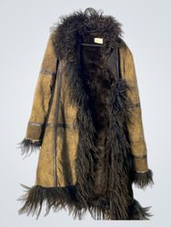 Shearling Sheepskin Coat with Fur Trim