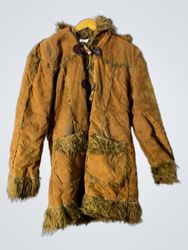 Brown Suede Coat with Fur Trim