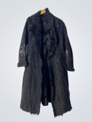Black long coat with fur trim