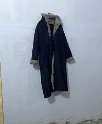 Long Black Coat with Fur Trim