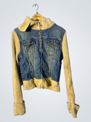 Denim Jacket with Knit Sleeves