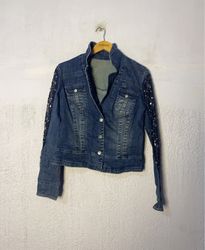 Denim Jacket with Sequined Sleeves