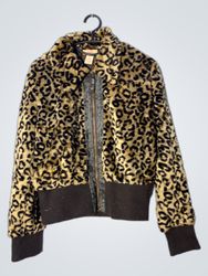 Leopard Print Faux Fur Bomber Jacket