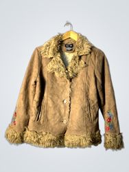 JACK & JILL Brown Faux Fur Trimmed Jacket with Flo..