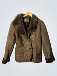 M. BUSTOS Women's Brown Faux Suede Fur Trimmed Jac..