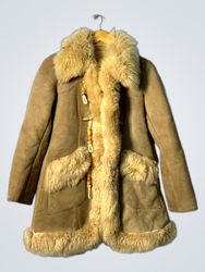 Shearling Coat with Fur Trim and Toggle Closures
