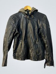Black Leather Jacket with Hood