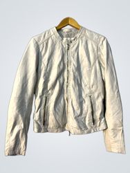 FREAKY NATION Women's White Leather Jacket