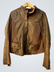 Brown Leather Jacket with "slim fit" label