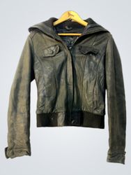 Dark Grey Leather Jacket with Hood
