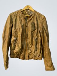 Brown Faux Leather Jacket with Zipper Details