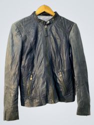 Bianca Women's Blue Leather Biker Jacket