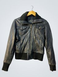 LASANI TRADERS Black Leather Bomber Jacket