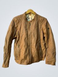 Brown Faux Leather Jacket with Graphic Lining